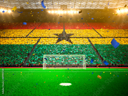 Flag Ghana  of fans! Evening stadium arena soccer field championship win! Confetti and tinsel   © Anna Stakhiv