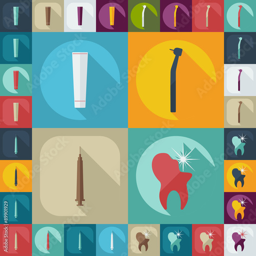Flat concept, set modern design with shadow dentist tools