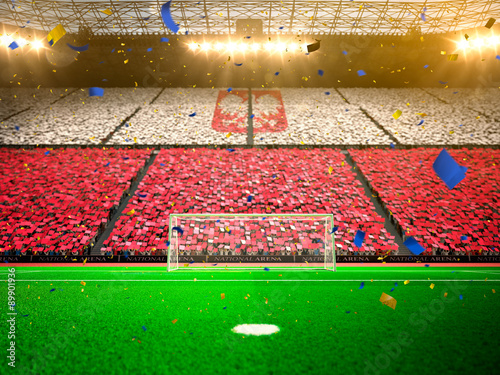 Flag poland of fans! Evening stadium arena soccer field championship win! Confetti and tinsel   #89901936