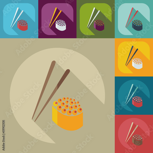 Flat modern design with shadow icons Japanese sushi