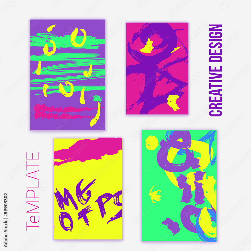 Set of 4 trendy poster design cards. Hand Drawn illustration for