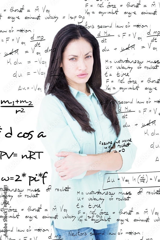 Fototapeta premium Composite image of serious woman looking at camera