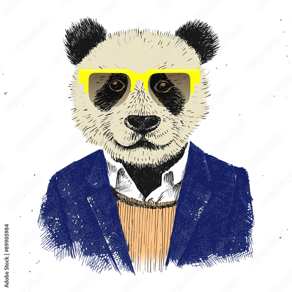 Obraz premium Hand drawn dressed up hipster panda 