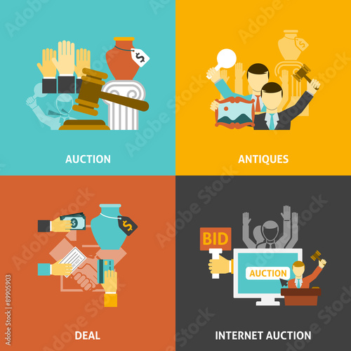 Auction Deal Icons Set 