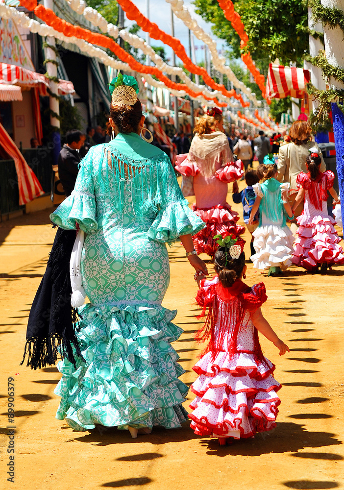 Mother and daughter at the fair, Andalucia, Spain