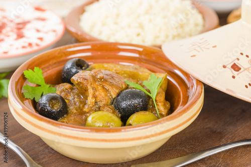 Chicken Tagine - Moroccan chicken tagine with olives  preserved lemon and fennel  served bulgur wheat.  