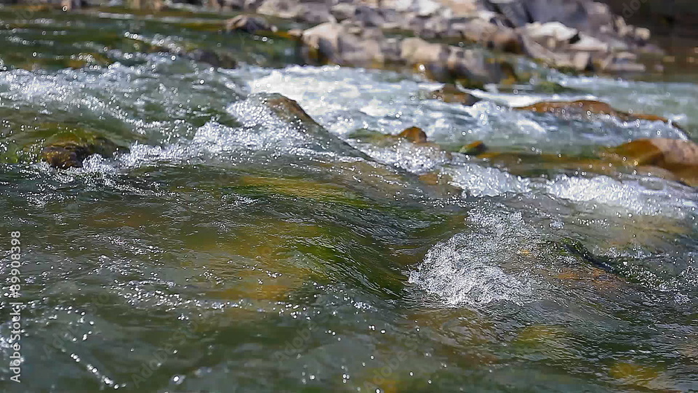 Stream of mountain river close-up Stream of mountain river close-up
