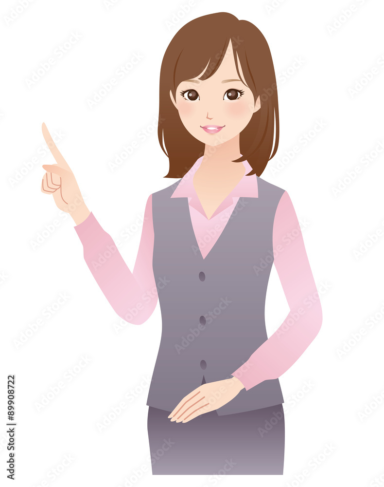 指差しする女性　OL　受付　ビジネス