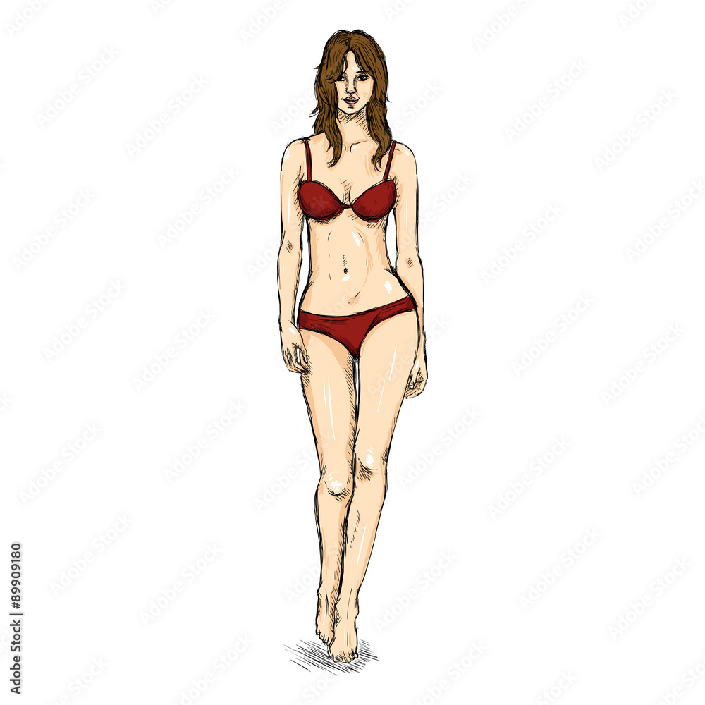Vector Sketch Fashion Female Model in Underwear Vector Sketch Fashion Female Model in Underwear