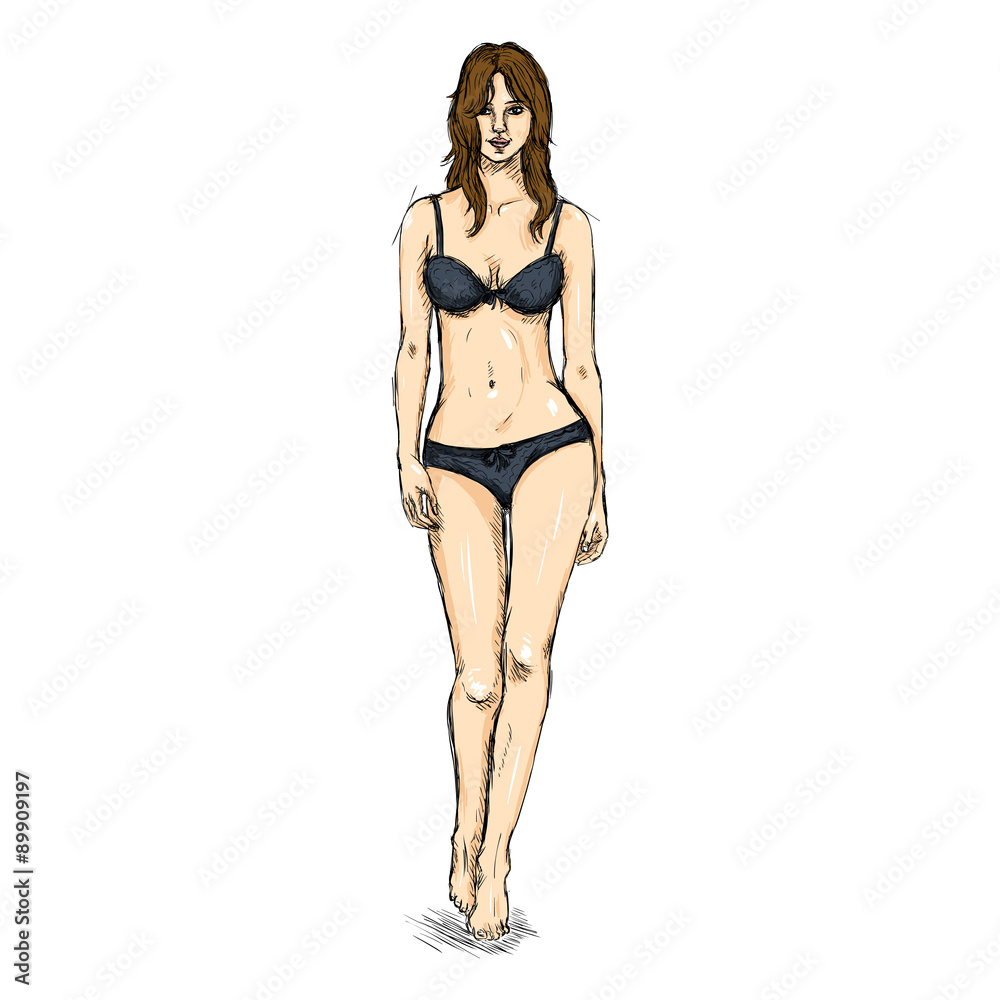 Vector Sketch Fashion Female Model in Underwear