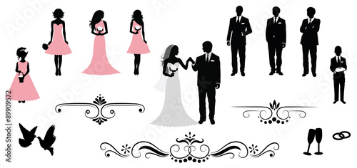 Set of vector wedding silhouettes.