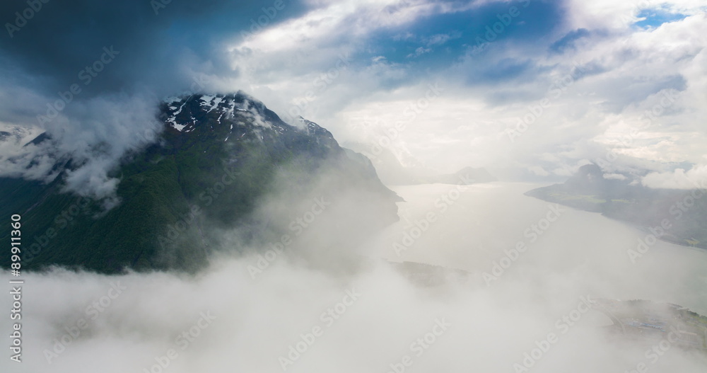 Norway Mountains And Landscape View - Clouds Time Lapse, Tilt Up
Andalsnes, Rauma, Norway