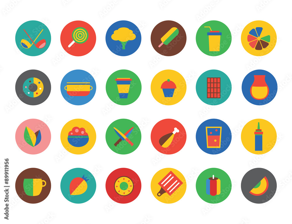 Food Icons set. Fruit, kitchen, food and drinks Food Icons set. Fruit, kitchen, food and drinks