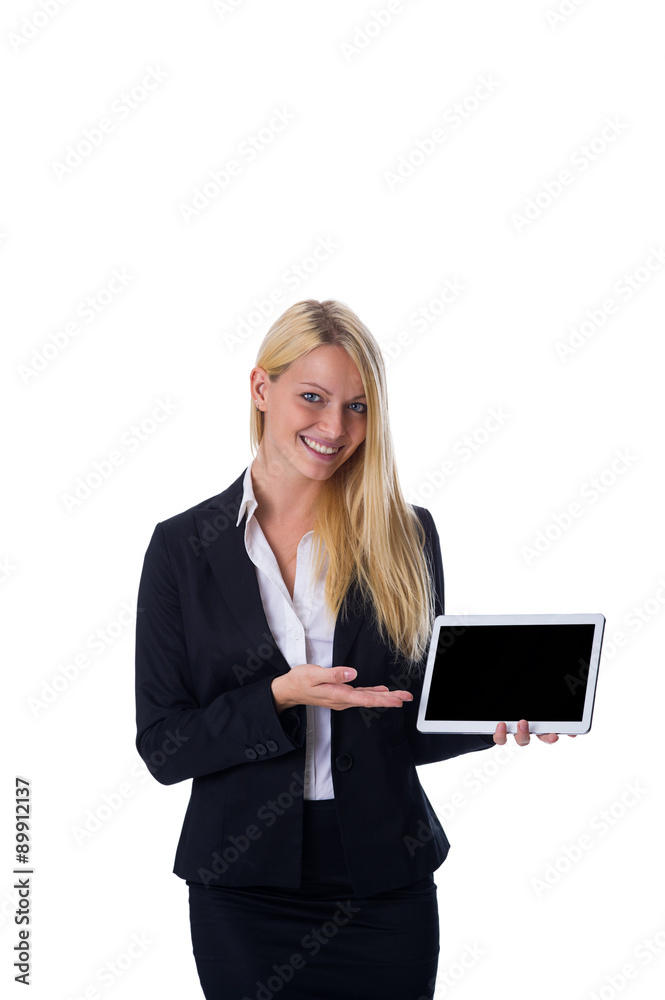 Blondine mit Tablet in der Hand Blondine mit Tablet in der Hand