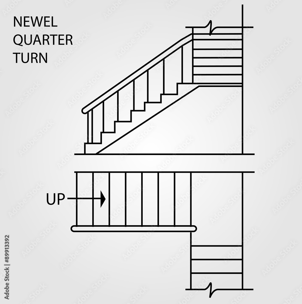 Top view and front view of a Newel quarter turn staircase Stock Vector |  Adobe Stock