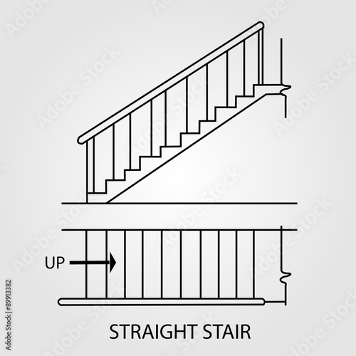 Top view and front view of a straight staircase 