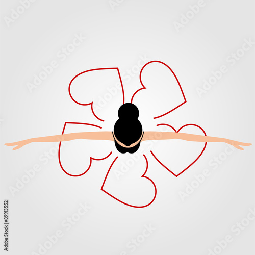 Top view dancing ballerina wearing abstract heart dress