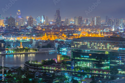 Bangkok city night view with dark night.