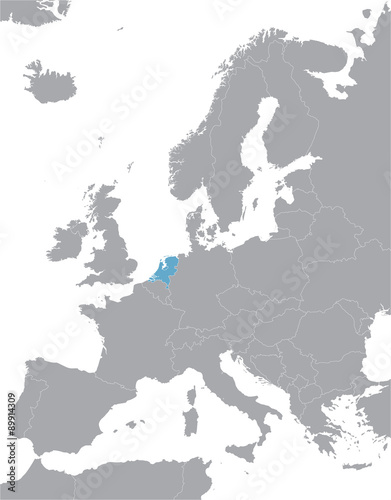 grey Europe vector map with indication of Netherlands