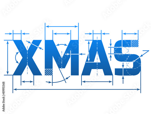 Word XMAS with dimension lines. Element of blueprint drawing