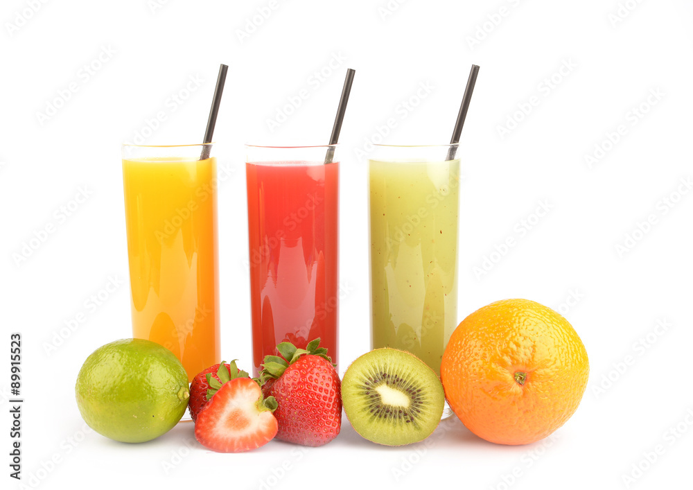 Fresh fruit juices on white Fresh fruit juices on white