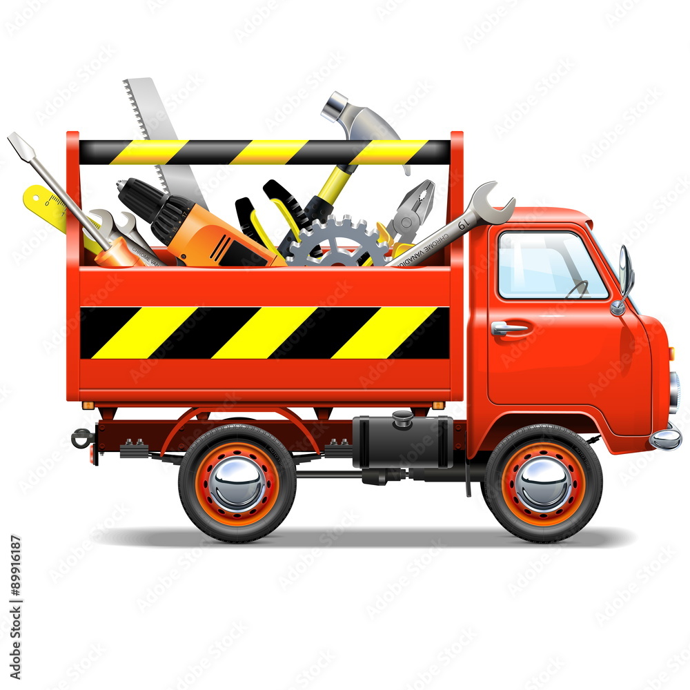 Vector Red Truck with Toolbox