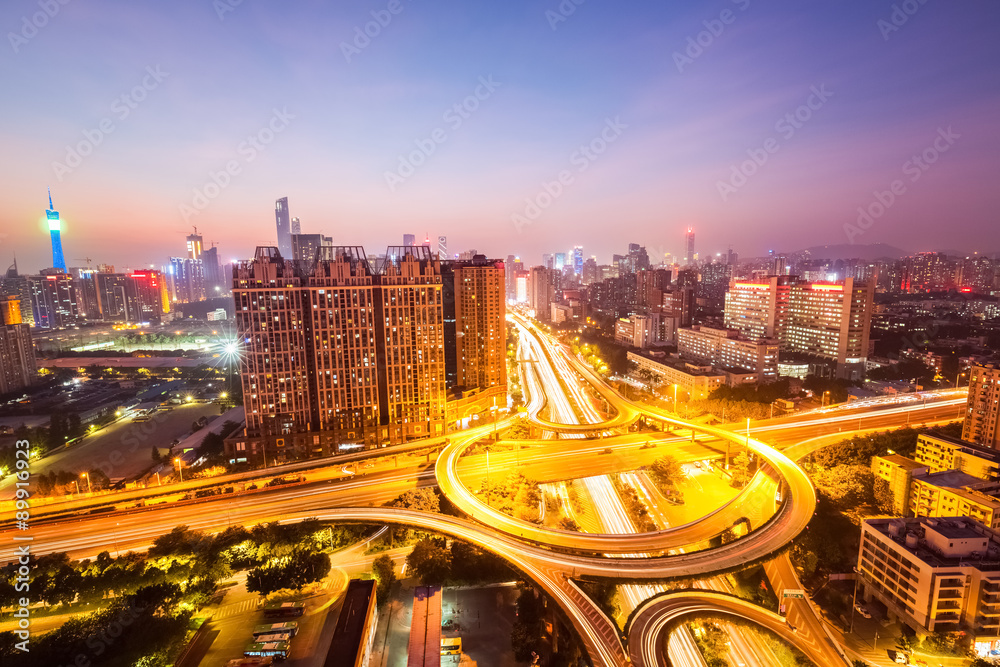 Fototapeta premium city overpass road in night falls