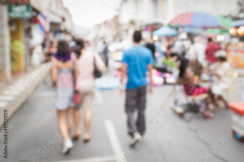 Blurred people on the street in phuket old town