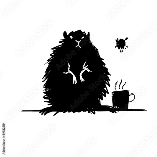 Funny rodent black silhouette. Sketch for your design