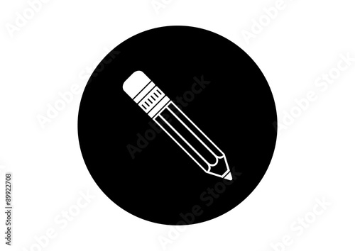 Black and white pencil icon on white background