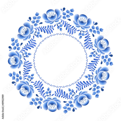 Blue flowers floral russian porcelain beautiful folk ornament.