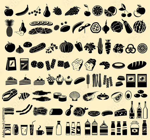 Black vector icons of products