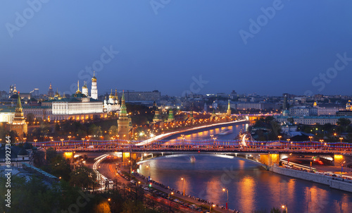 Panorama of Moscow at night, top view, Russia