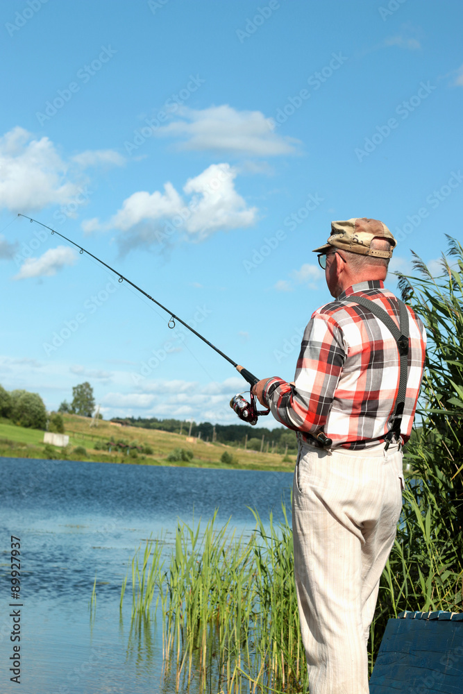 Fisherman with spinning on the water Fisherman with spinning on the water