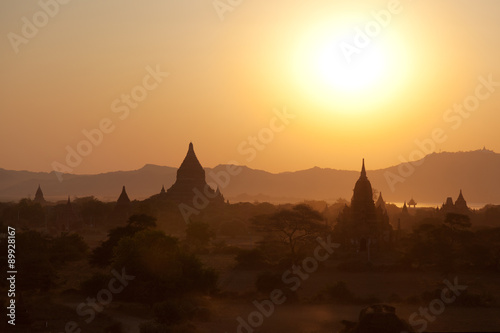 Bagan pagodas at sunrise
