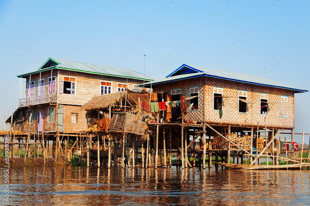 Floating village houses in Inle Lake, Myanmar