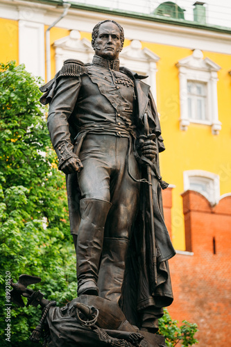 Monument to Emperor Alexander I on background of Moscow Kremlin  photo