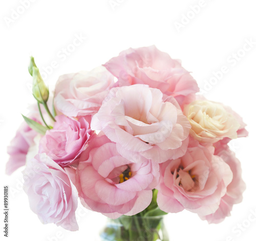 Romantic pink eustoma bunch isolated on white background