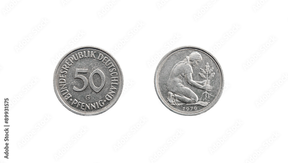 Coin 50 pfenning over a white background. Germany. 1979 Coin 50 pfenning over a white background. Germany. 1979