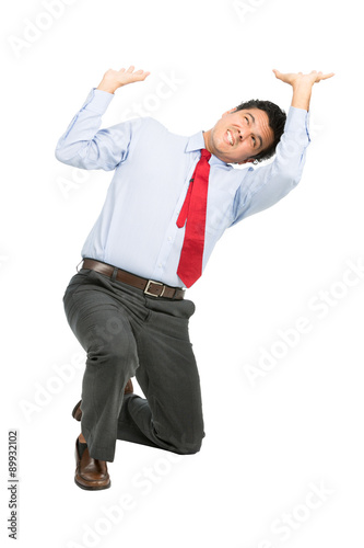 Latino Businessman Under Heavy Pressure Pushing