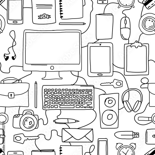 Seamless pattern with digital office devices