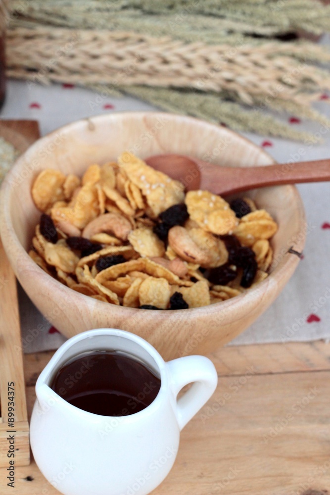 Corn flake with currant dried fruit ,cashew nuts. Corn flake with currant dried fruit ,cashew nuts.
