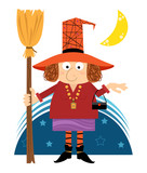 Witch - Cute witch with a broom and a purse. Eps10