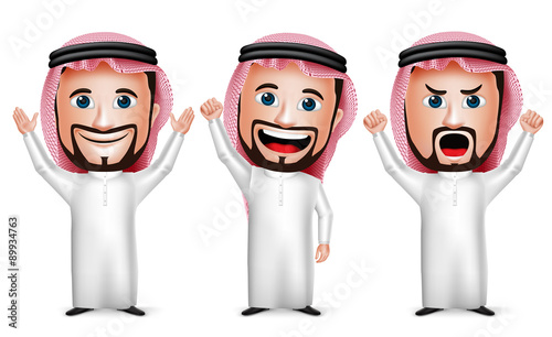 3D Realistic Saudi Arab Man Cartoon Character with Different Pose