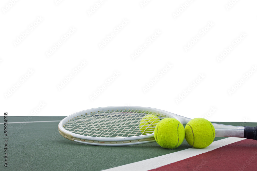 tennis racket and balls on white background