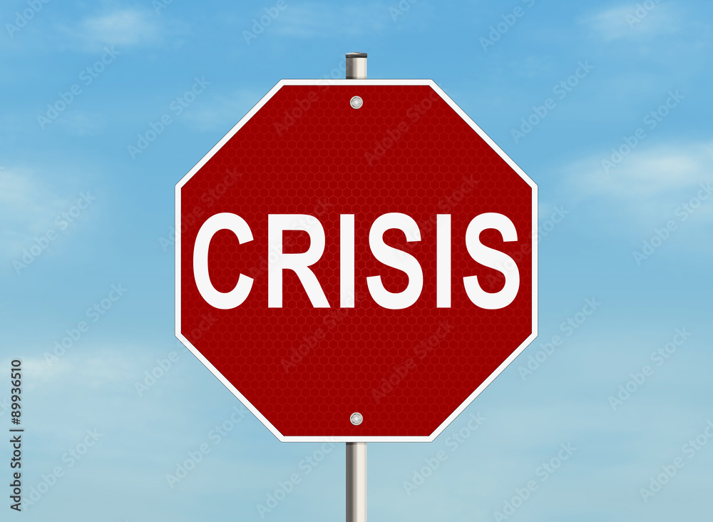 Crisis. Road sign on the sky background. Raster illustration. Crisis. Road sign on the sky background. Raster illustration.