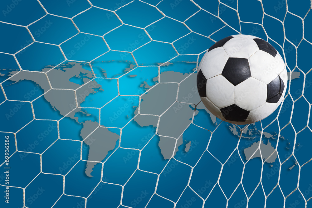 Soccer ball with world map background