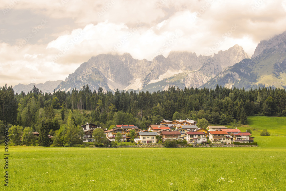 a beautiful view of the austrian alps and Oberndorf in Tirol
