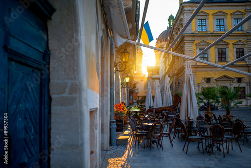 Morning market square in Lviv