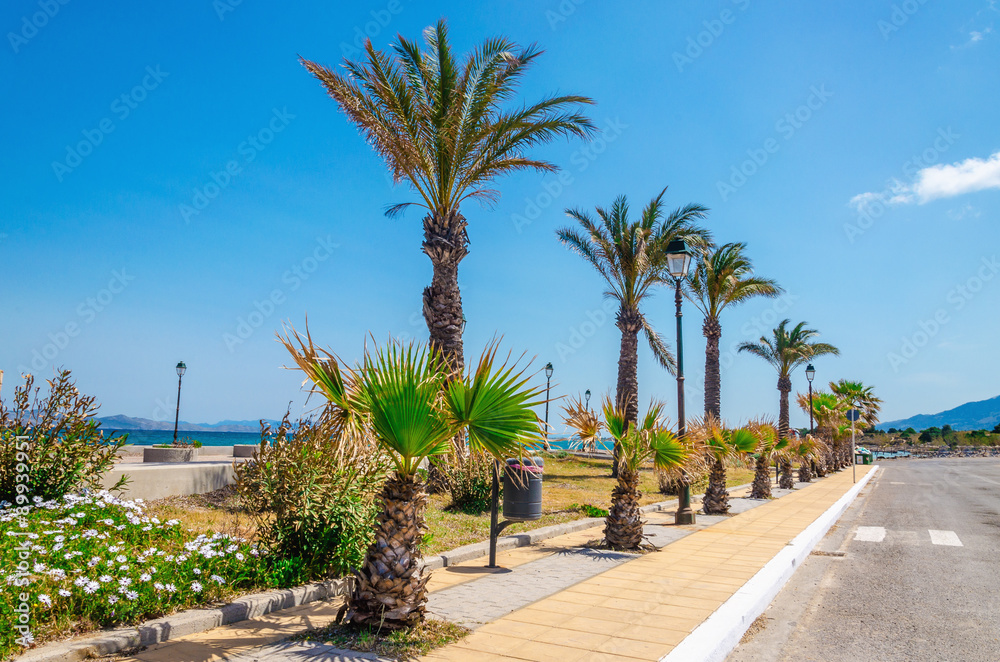 Exotic view on palm coast, Greek island
